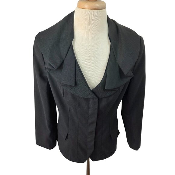 Millard Fillmore MF-13 Y2K Black Blazer Jacket Hers Sz M/L Ruffle Lapel Peplum - Picture 4 of 10